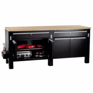 Banco laboratorio, piano in legno, 2 cassetti, 4 ante 200x70x91h cm - Immagine 2