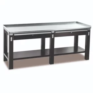 Banco laboratorio, piano in acciaio, 1 o 2 cassetti, 150x70x91h cm