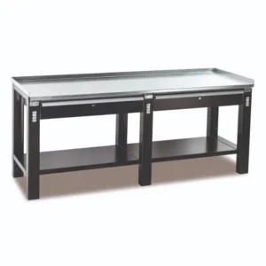 Banco laboratorio, piano in acciaio, 1 o 2 cassetti, 200x70x91h cm